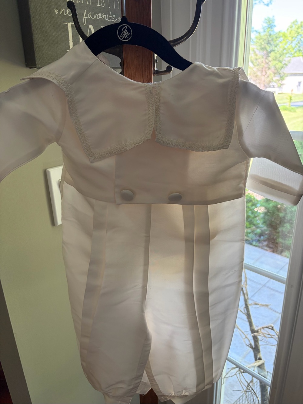 Off White Infant Sailor-Style Romper by Allie Wade. Christening. Hat. 12 M. Silk